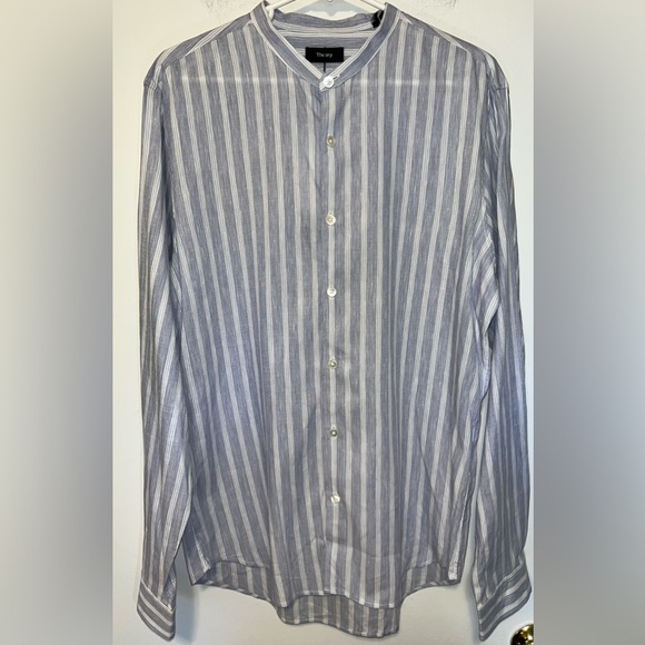 Theory NWT Linen Blend Blue & White Stripe Button Down Size L - Picture 1 of 5